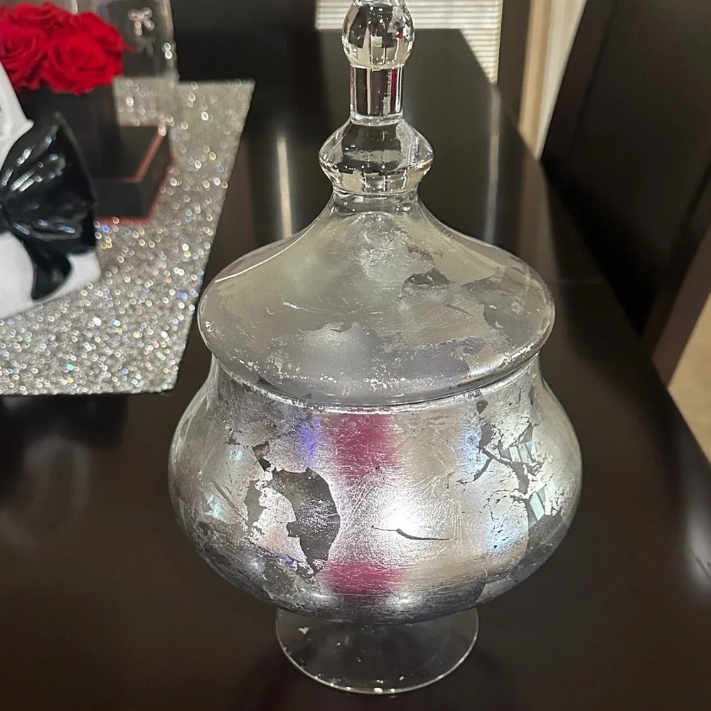 Silver Glass Vase with Lid, EUC